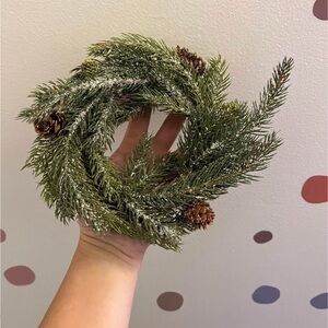 CHRISTMAS FROSTED WHITE SPRUCE CANDLE RING/ MINI WREATH